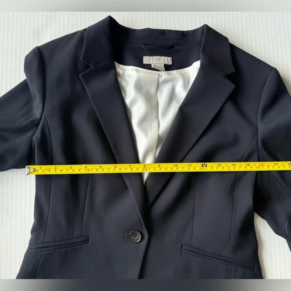 H&M Fitted Lined Suit Jacket Navy Blue Size S Office Business Casual